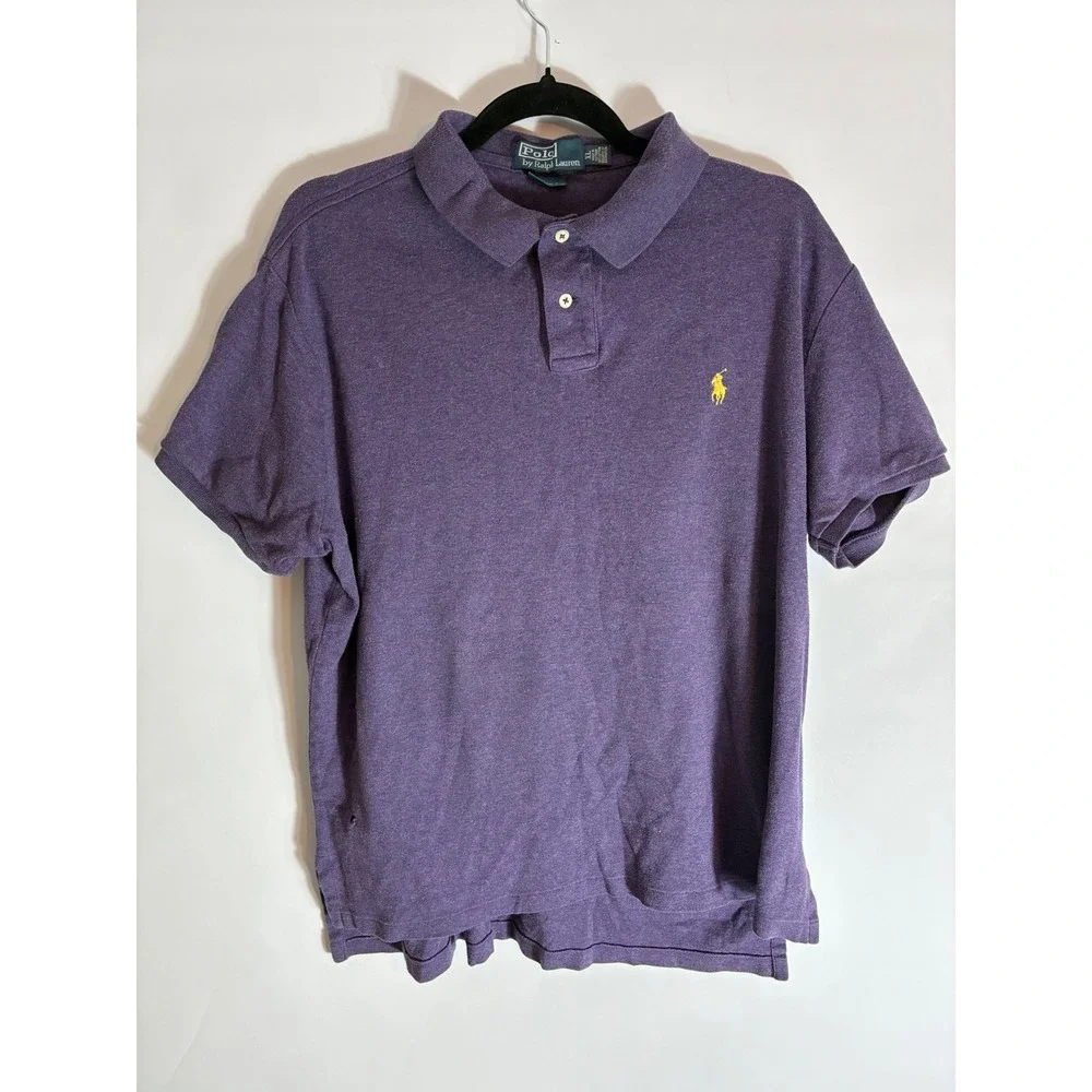 Polo Ralph Lauren Mens XL Custom Fit Purple Short Sleeve Polo Shirt Yellow Pony